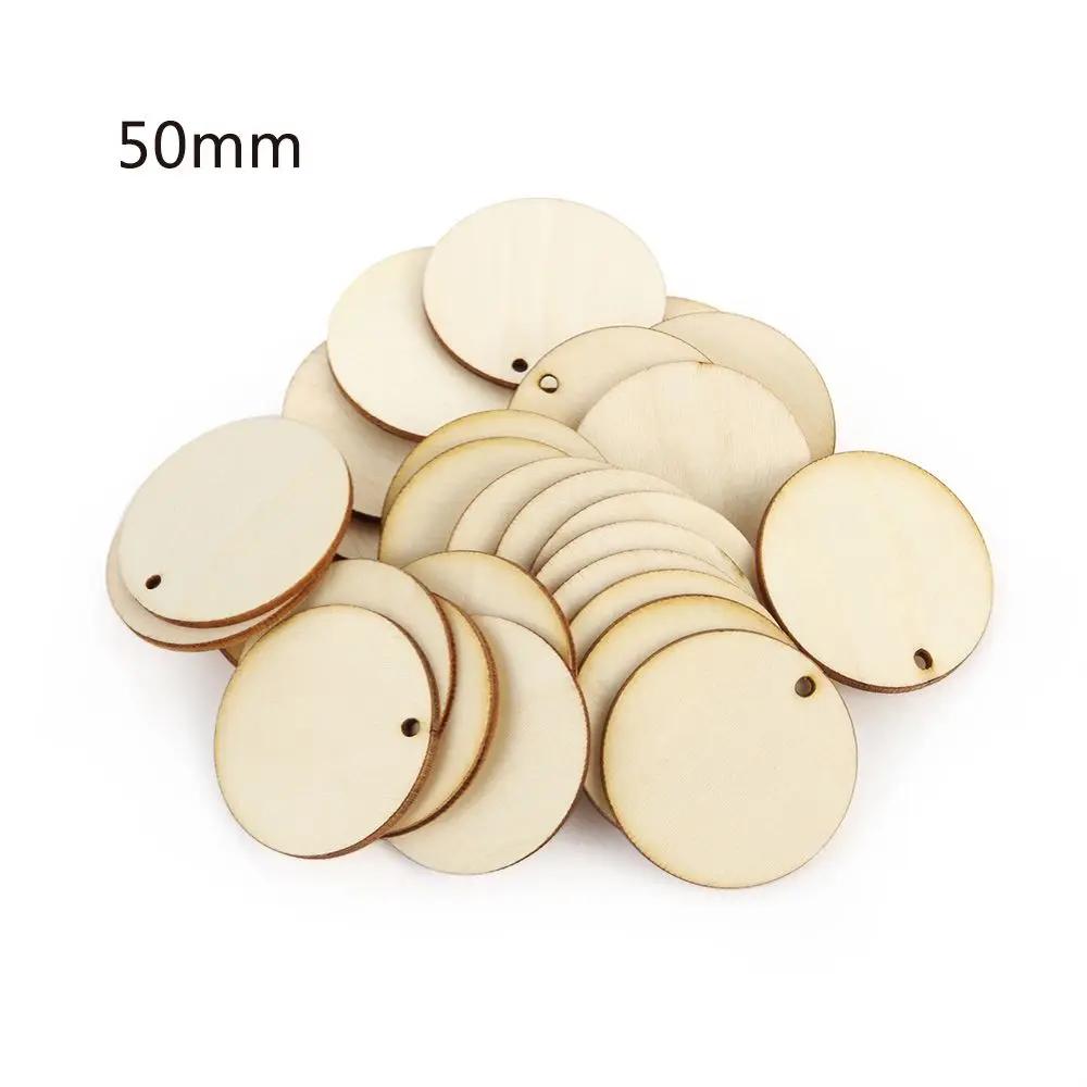 50pcs Round Wooden Discs With Holes Unfinished Predrilled Natural Wood Slices DIY Crafts Centerpieces Wooden Christmas Ornaments