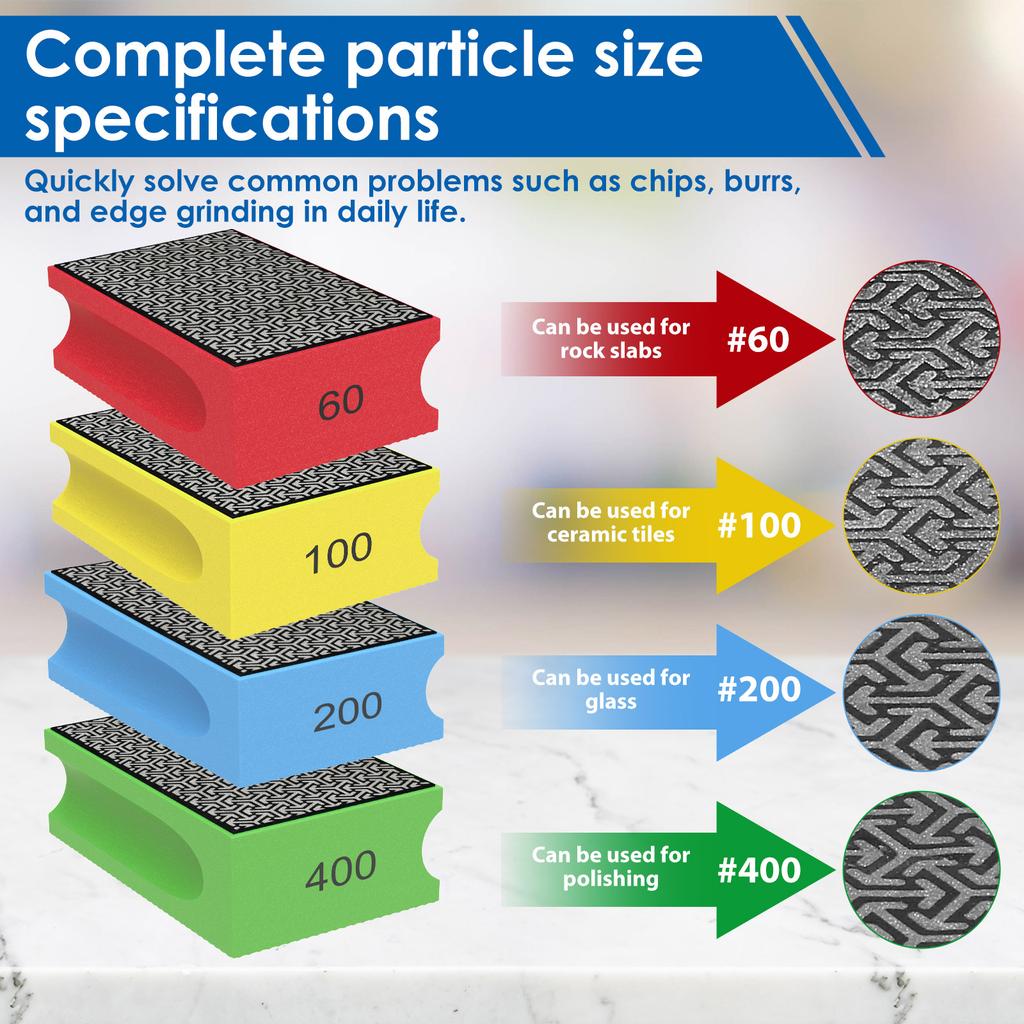 4pcs Diamond Hand Polishing Pads 60/100/200/400 Grit Reusable Wet And Dry Diamond Hand Polishing Plates