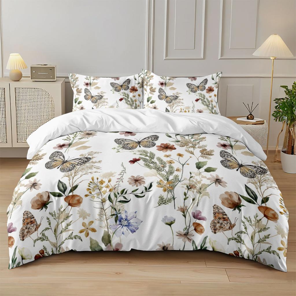 3pcs Spring Beautiful Floral Print Coreless Duvet Cover Set, Multi Size Bedding Decoration, Machine Washable