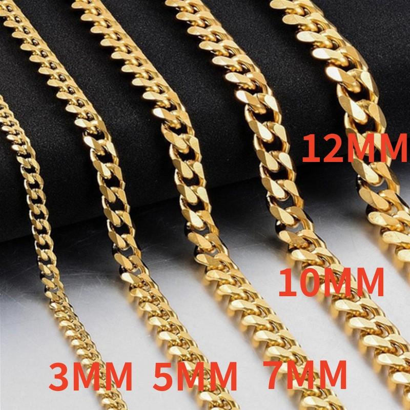 Stainless Steel Chain Cuban Link Necklace For Men Women Jewelry Punk Goth Neck Pendant Accessories Golen Black Silver Color