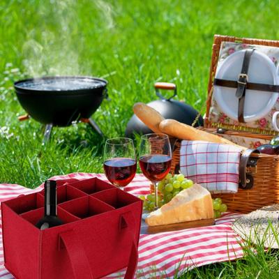 Leichte, faltbare Weinflaschentasche für unterwegs, mit Tragegriff, Picknick, reißfest, wasserdicht, 6 Fächer, Grillparty