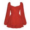 Women's Square Neck Long Sleeve Solid Romper High Waist Ruffled Layered Playsuit