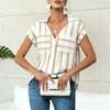 2026 New Women's Fashion Casual Loose V-Neck Striped Pocket Ladies' Shirt