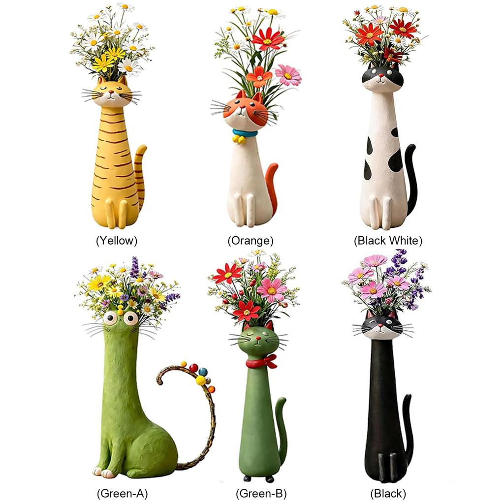 Handcrafted Ceramic Cat Vase Desktop Ornaments Unique Whimsical Cats Vases for Foyer Living Room Fireplace Bedroom Kitchen