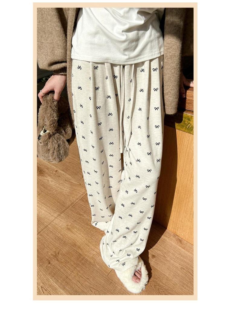 Bowknot High Waist Fleece-Lined Wide Leg Pants for Women, Spring 2025 Collection