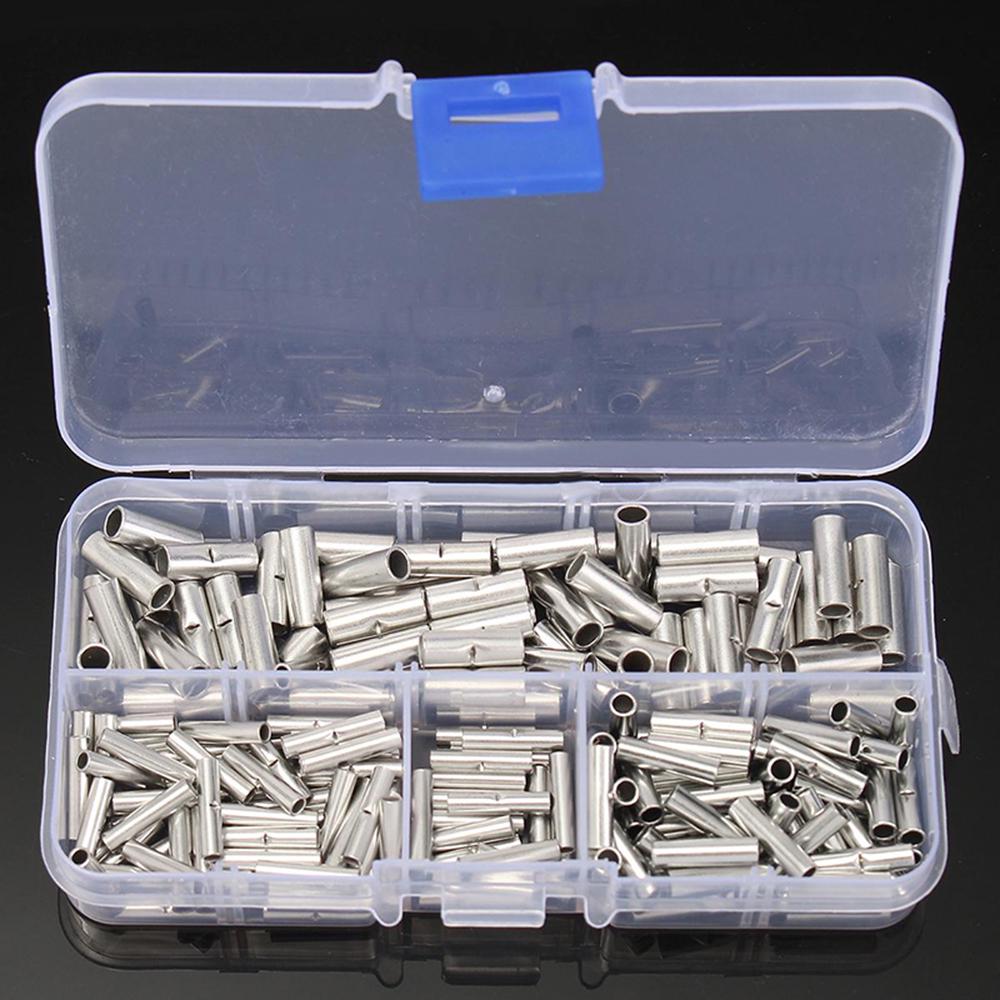 200PCS Box Non Insulated Butt Connectors Uninsulated Electrical Wire Ferrule Cable Crimp Terminals with Storage Case