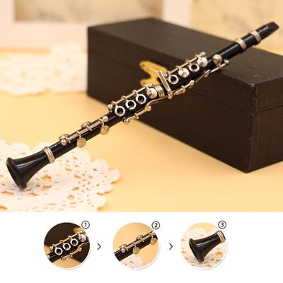 Modelo de Clarinete Mini Instrumento Musical Miniatura Decoración de Escritorio Exhibición con caja de cuero negro + soporte