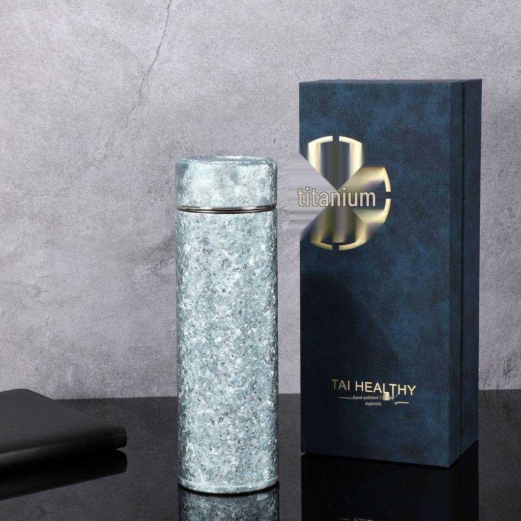 Pure Titanium Thermal Mug - High-End Straight Body Tea Cup with Portable Infuser, Luxury Business Gift Box Set.