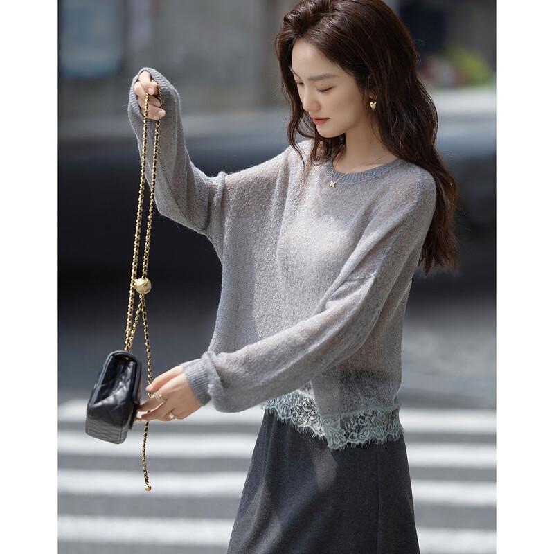 Demana Women's Wool Blend Lace Patchwork Knit Sweater