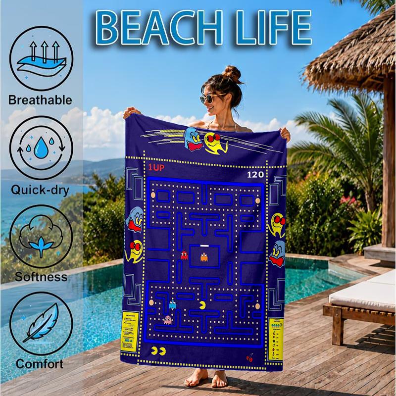 Pac game Adventure Beach Towel, Microfiber Beach Towel, Perfect For Pool, Beach, Travel, Home Decor Beach Party Fan gifts