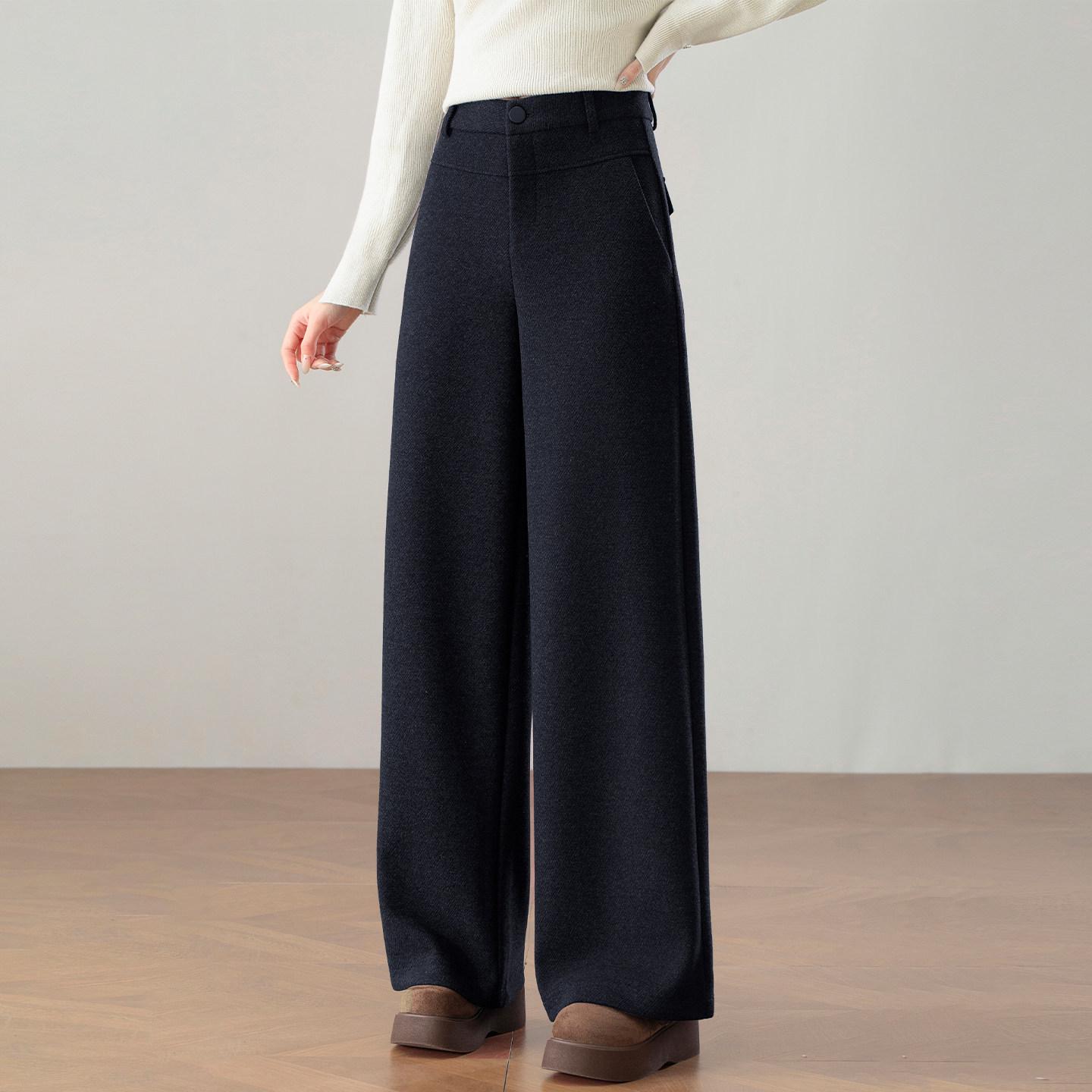 

Women s 2025 Minimalist High-Waisted Wool-Blend Wide-Leg Pants - Winter Thick, Slimming, Versatile & Casual. Size 28 темно-синий