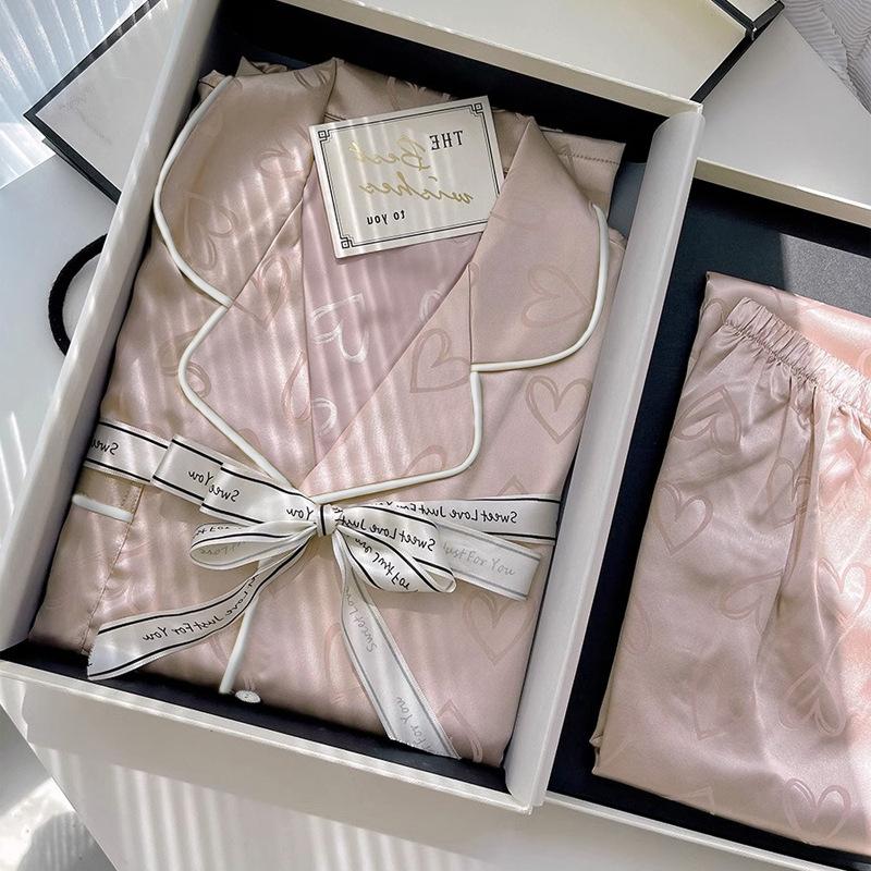 

Summer Pajamas Women S Love Long-Sleeved Two-Piece Set Cute Pink Sweet Can Be Worn Outside Loungewear 2XL