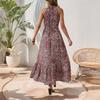 2025 European/American Halter Neck Sleeveless Leopard Butterfly Patchwork Beach Dress