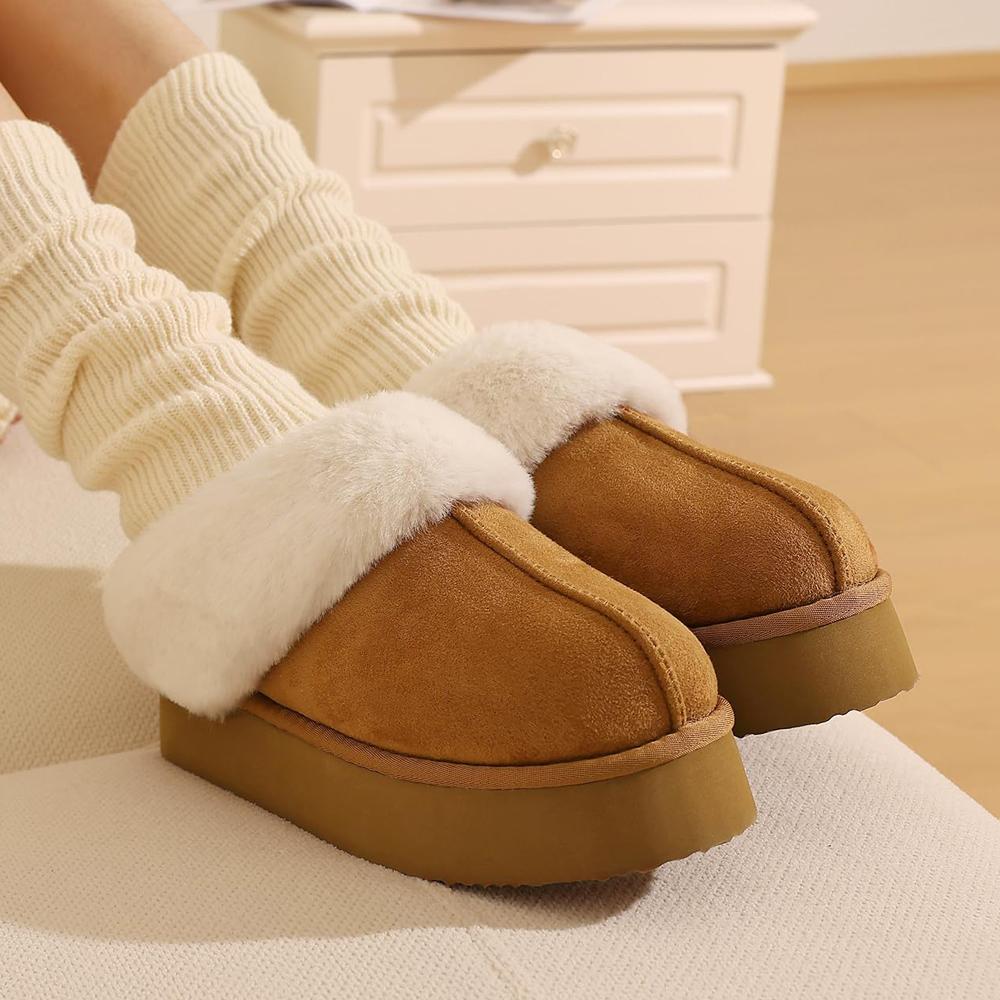 Fashion Kidmi New Fuzzy Slippers For Women Thick Bottom Slippers Fluffy Fur Cozy Warm Slides Non-slip Plush Lining Home Women's Slippers