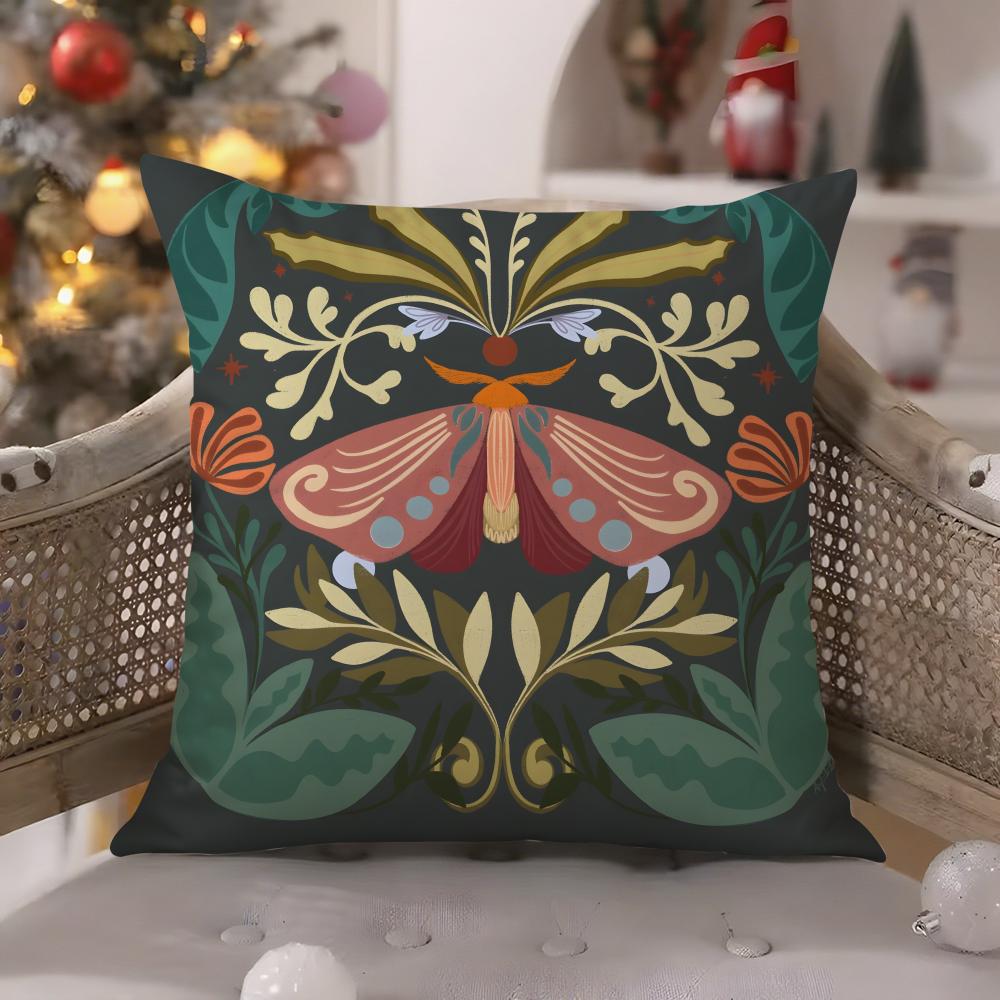 Colorful Plant and Insect Home Prints Pillow Case Comfort Sofa Bed Silky Elegant Invisible Zipper Decorative Cushion Cover