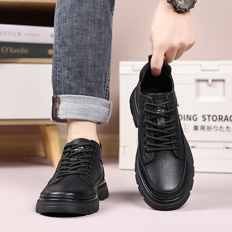 Lace-Up Men Casual Shoes Leather Mens Platform Walking Shoes Classic Men Shoes for Wedding High Quality Men Comfortable Flats