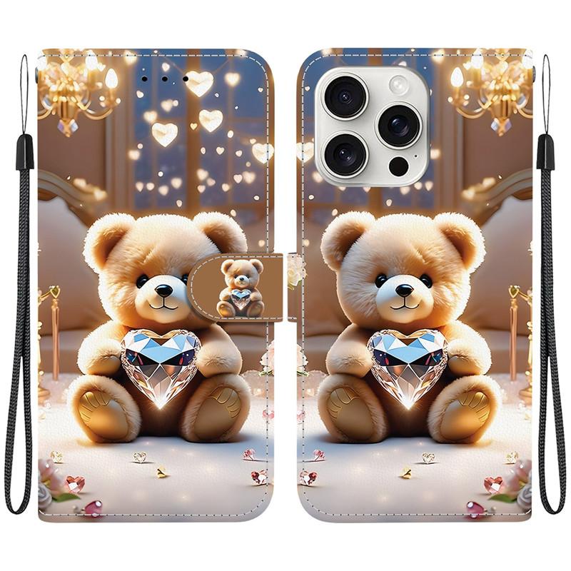 15Plus 14Pro Animal Case Lion Panda Leather Phone Cover For iPhone 15 Plus 14 Pro Max Wallet Flip Card Magnetic Protect Cases