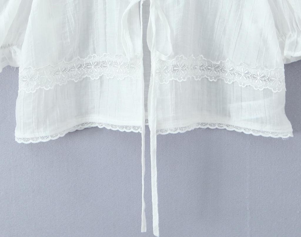 2026 Women's Embroidered Two-Piece Set: Sweet & Spicy Slim Fit Puff Sleeve Lace-Up Shirt + Short Camisole Vest