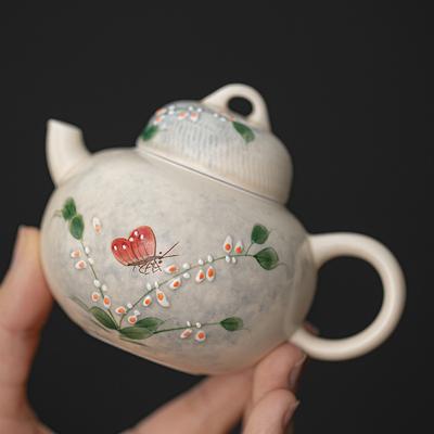 Hand Painted Ceramic Teapot Small Orchid Design Personal Size Tea Pot Chinese Kungfu Tea Set Home Use Gift for Women Elegant