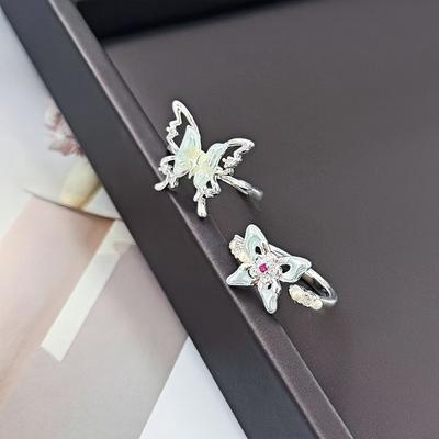 Korean Temperament Fashion Gentle Small Fresh Gradual Change Enamel Butterfly Open Ring Light Luxury Personality Sweet Ring Woman