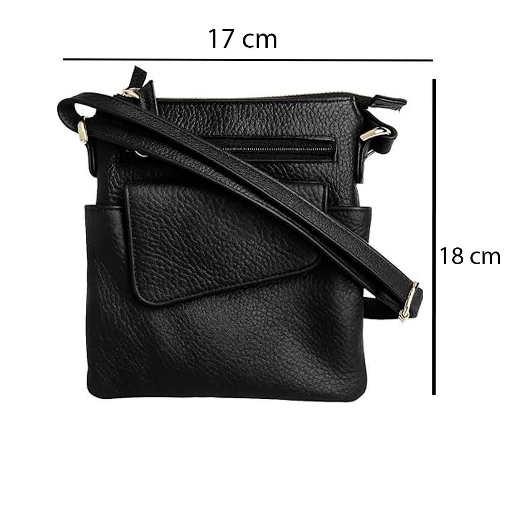 RSINC Vinata Genuine Leather Crossbody Sling Black Slim Design with Front Pocket B0FF32SQTW