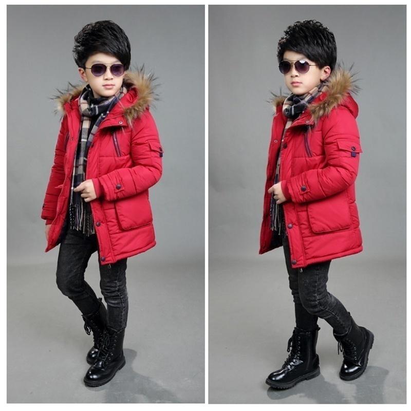 Boy Child Coats Kids Down Jacket Winter Warm Fur Collar Hooded Coat Thicken Padded Cotton Clothes