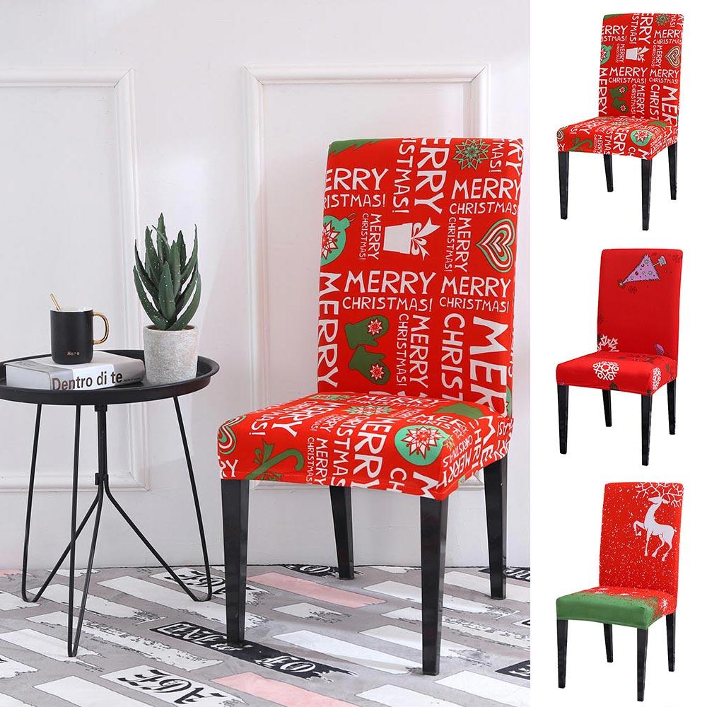 Christmas Theme Dining Chair Seat Covers Slip On Stretch Santa Claus Printed Banquet Party Decor Supplies