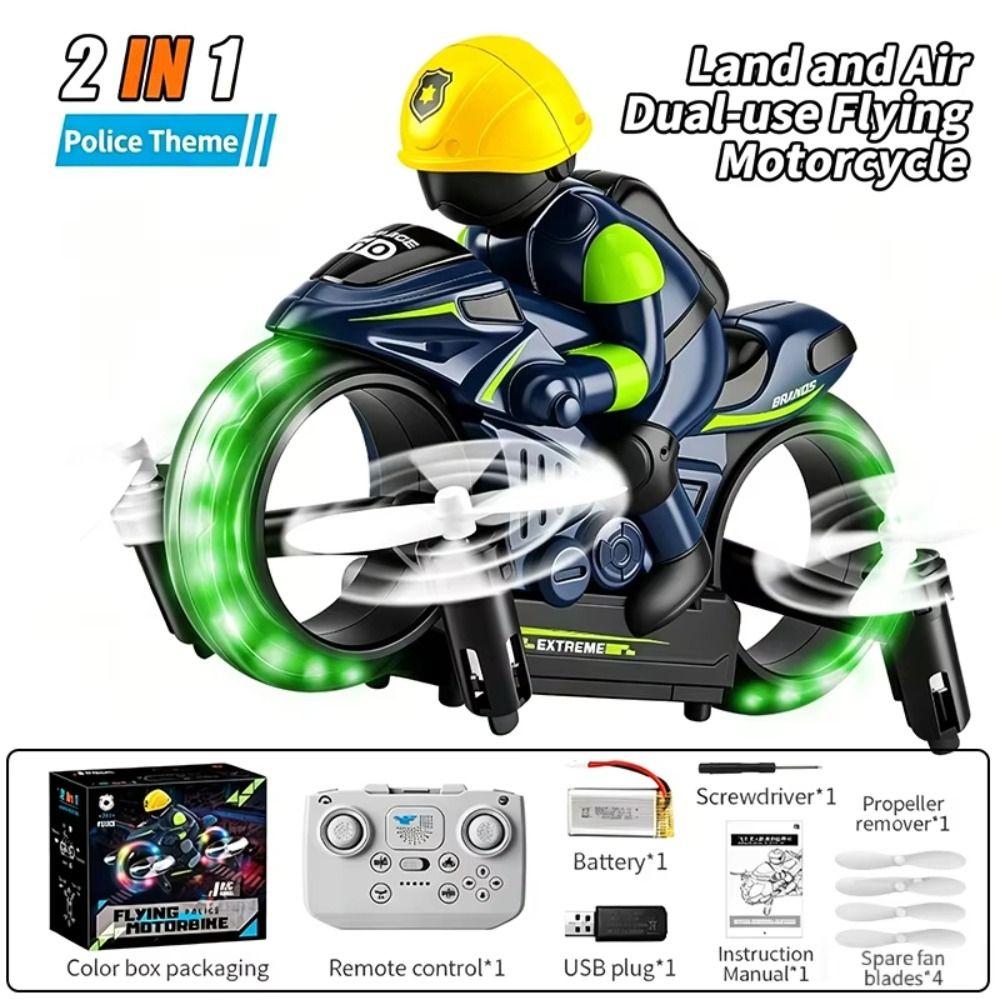 2.4G Remote Control 2 in 1 RC Flying Motorcycle Land Air Dual-Use Toy Land Air Play