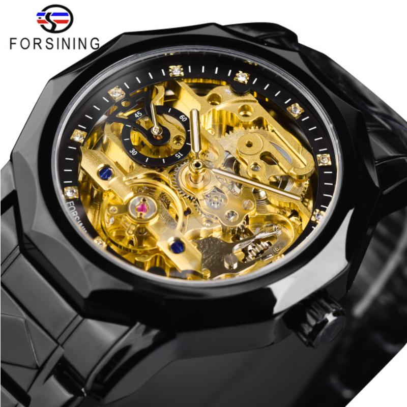Forsining Men's Fashion Casual Waterproof Hollow Water Diamond Mechanical Watch
