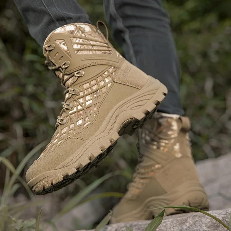 Nové pánské taktické boty Velikost Plus Pouštní Lovecká Turistická Obuv Vodotěsná Venkovní Šněrovací Armádní Bota Kotníková Pánská Bezpečnostní Horolezecká Obuv