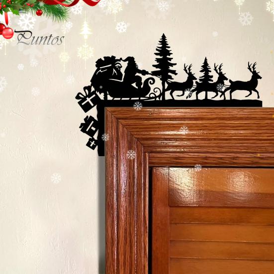 Metal Door Decoration Christmas Corner Sign Santa Reindeer Frame Holiday Entrance Sitter Home Wall Decor Festive Seasonal Front