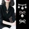 Women Brooch Bowknot Shape Anti-Rust Finish Shawl Clip with Faux Pearl Rhinestones Inlaid Sweaters Scarves Jackets Decorative Anti-exposure Pin
