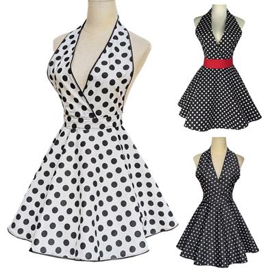 Retro schattig schort voor vrouwen V-hals polkadot sexy verstelbare katoenen keukenschort met strikken voor thuiswerkgebruik