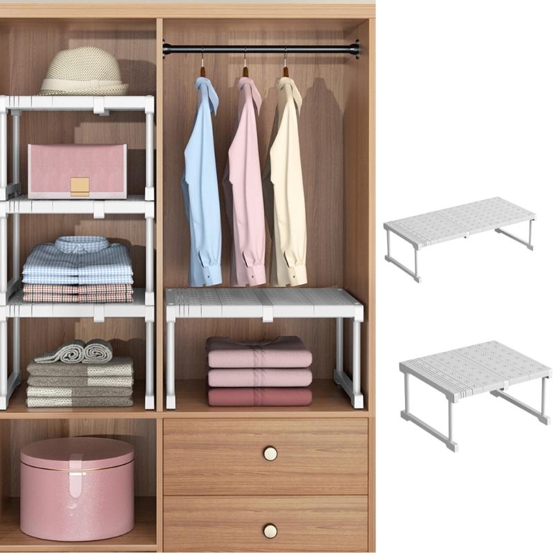 Expandable Wardrobe Organizer Adjustable Storage Shelf for Cabinets and Closets Use Carbon Steel Organization Rack