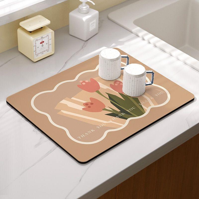 Summer Fruit Flower Kitchen Drainage Mat Retro Style Tableware Drying Mat Absorbent Meal Mat Drainage Tableware Mat Accessories