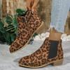 Høst og vinter nye store størrelser dame leopardtrykk spiss tå side glidelås middels hæl tykk hæl Martin-støvletter
