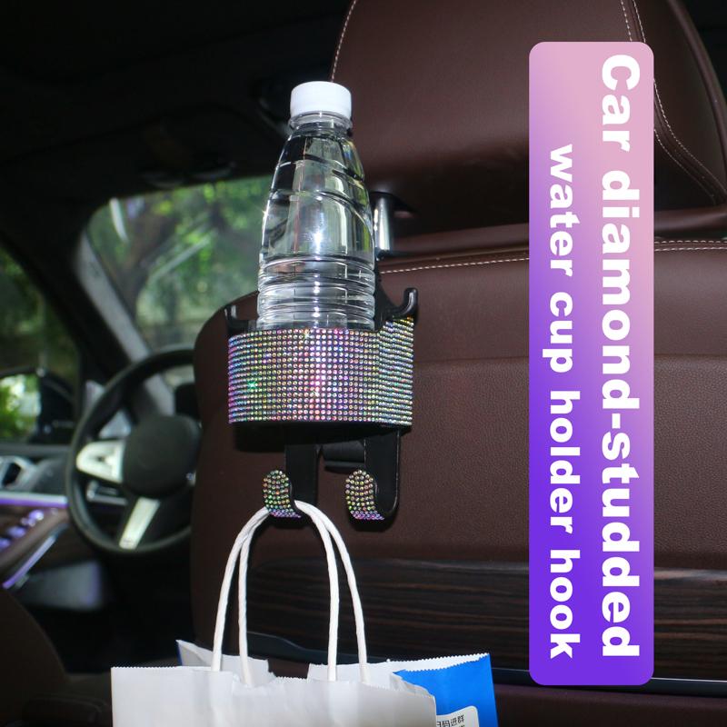 Diamond Crystal Car Seat Headrest Hook Hanger Storage Organizer Universal with Cup Holder for Handbag Bling Car Accessories