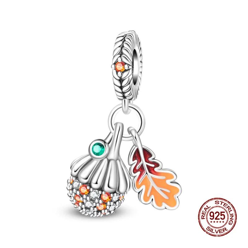 Copper Sika Deer Autumn Maple Leaves Pumpkins Chestnuts Charm Fit Diy Bracelet Women Birthday Gift Beads For Jewelry Making