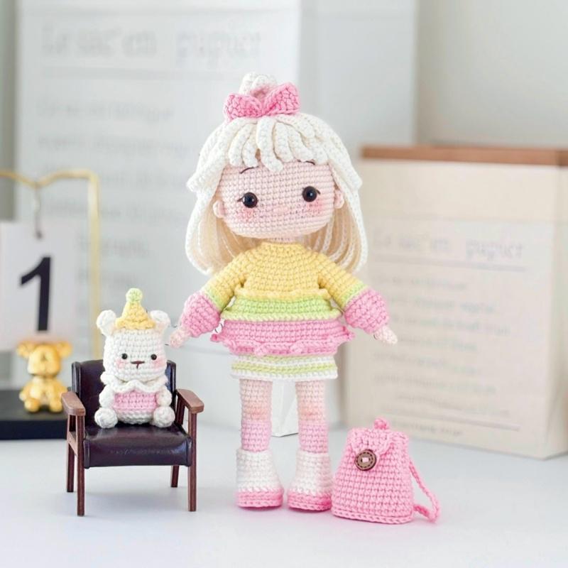 Handemade Knitting Amigurumi Girl Doll Crochet DIY Hook Yarn Materials Set Kit Crochet Pattern In English Girl Birthday Gifts