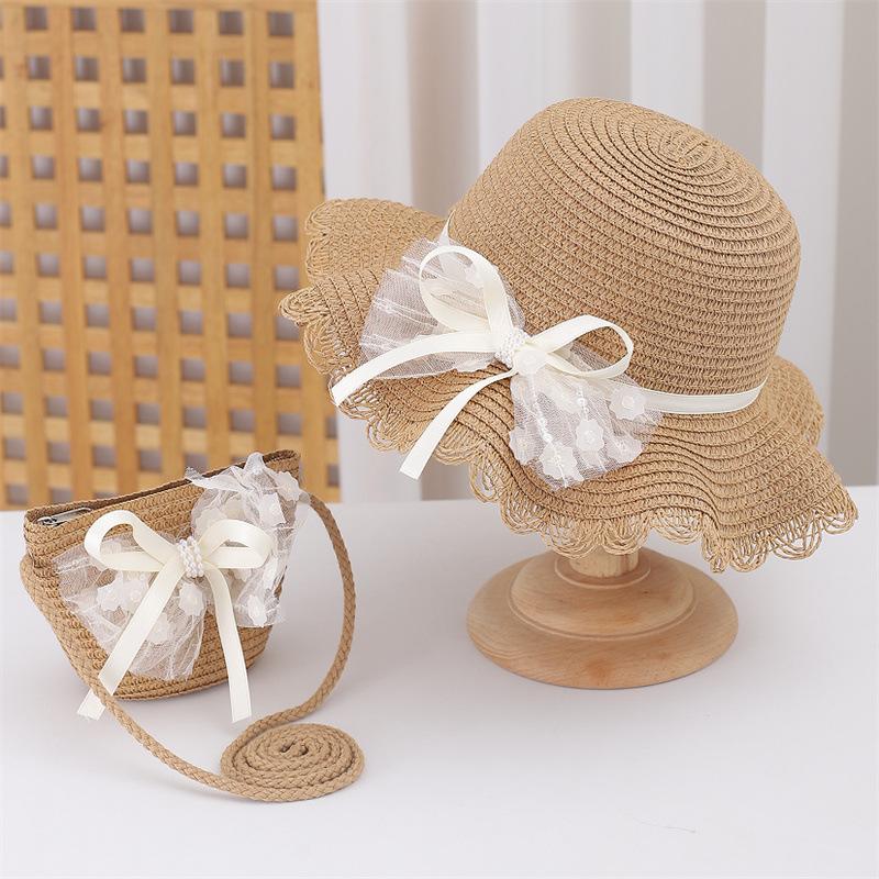 Kid Baby 2 Pieces Set Straw Hat and Handbag Summer Little Girl Children Bowknot Sun Cap Panama For Outdoor Beach Party Holiday