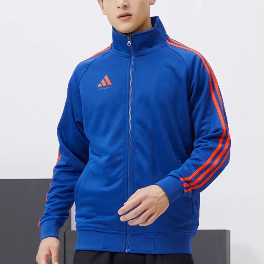 adidas Unisex Navy Orange Classic 3-Stripes Stand Collar Sports Jacket TR30JT-BUOG