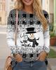 Christmas Snowman Pattern Women Fashion T-Shirts Autumn Winter Long Sleeve 3d Print Plaid Street Christmas Ladies Tee