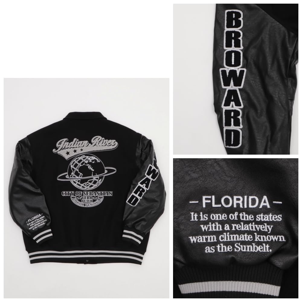 WEGO Melton Patch Stadium Street Loose Oversized Black Size M Men's Jacket, Outerwear, Style, Fit, Silhouette, Fall/Winter Clothing, Gift, Sonata,