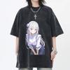 Emilia Re ZERO Starting Life In Another World Anime Clothing Men Women T-shirts Washed T Shirt Retro Cotton Tshirt Harajuku Tops