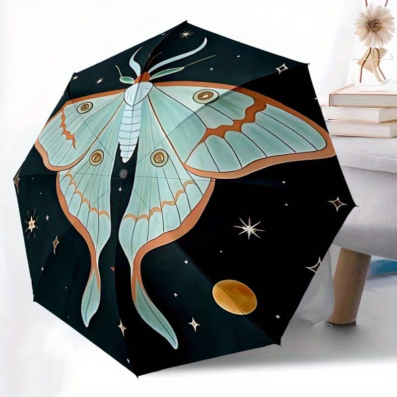 1pc Moonlight Butterfly Automatic Open/Close Umbrella with Windproof, Functional Design, 8-Rib Sturdy Canopy