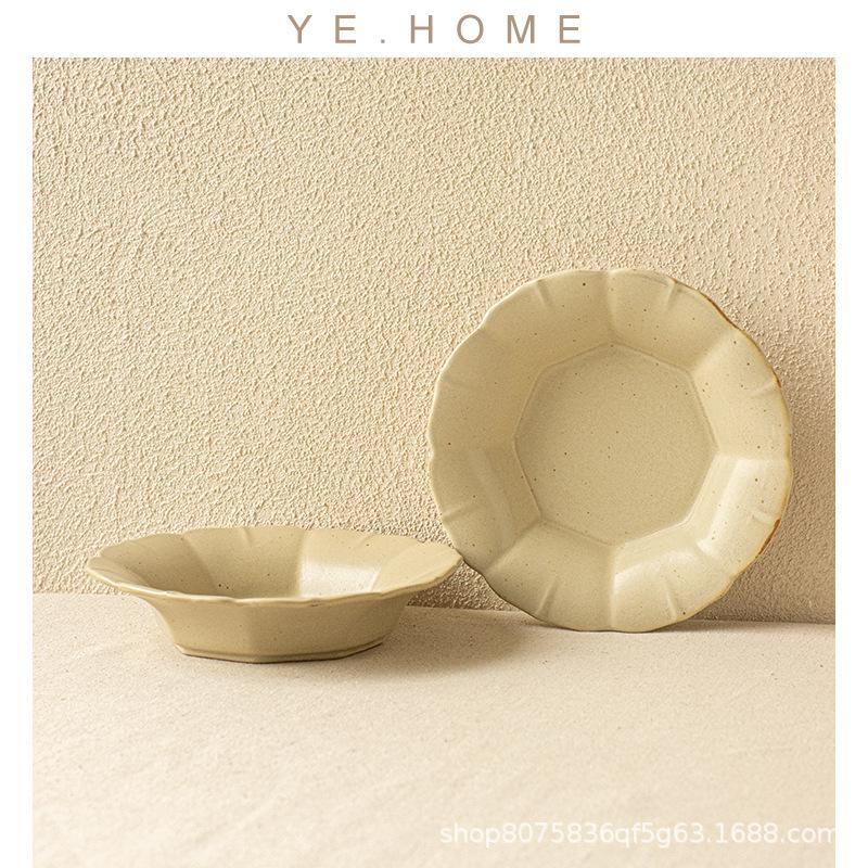 Retro Japanese Style Super High Value Matte Ceramic Lace Deep Plate B & B Restaurant Soup Plate Handmade Pasta Plate