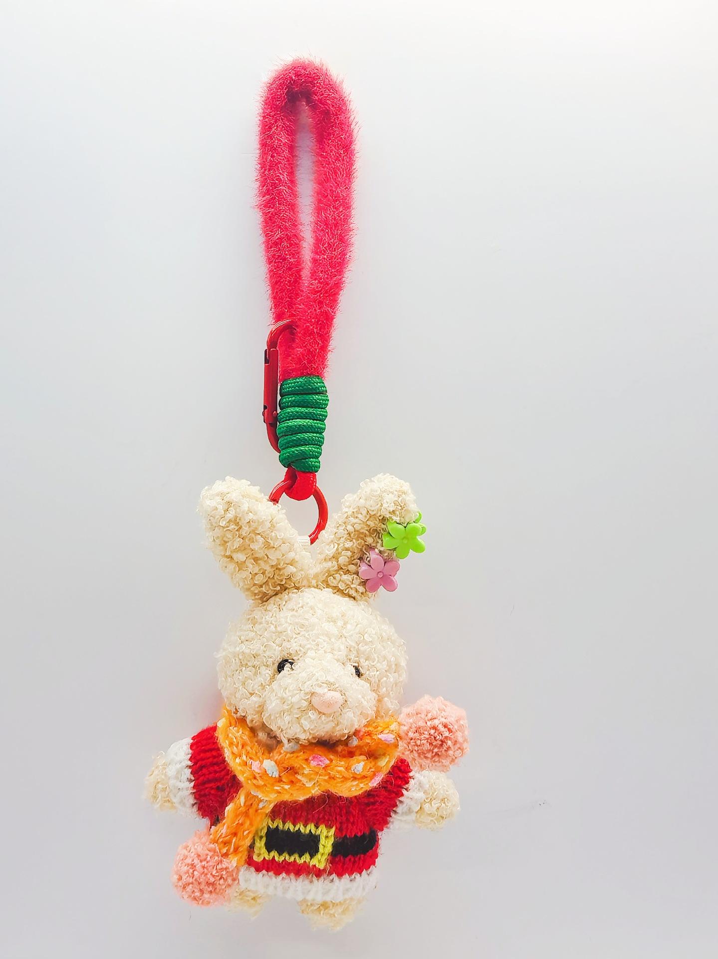 

Christmas Plush Sweater Rabbit Pendant New Female Braided Rope Scarf Rabbit Bag Pendant Keychain Street Trend