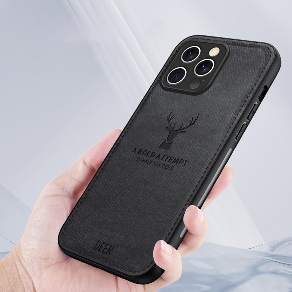 For iPhone 16 Pro Case Deer Pattern Cloth Texture PU Leather Hybrid Phone Cover