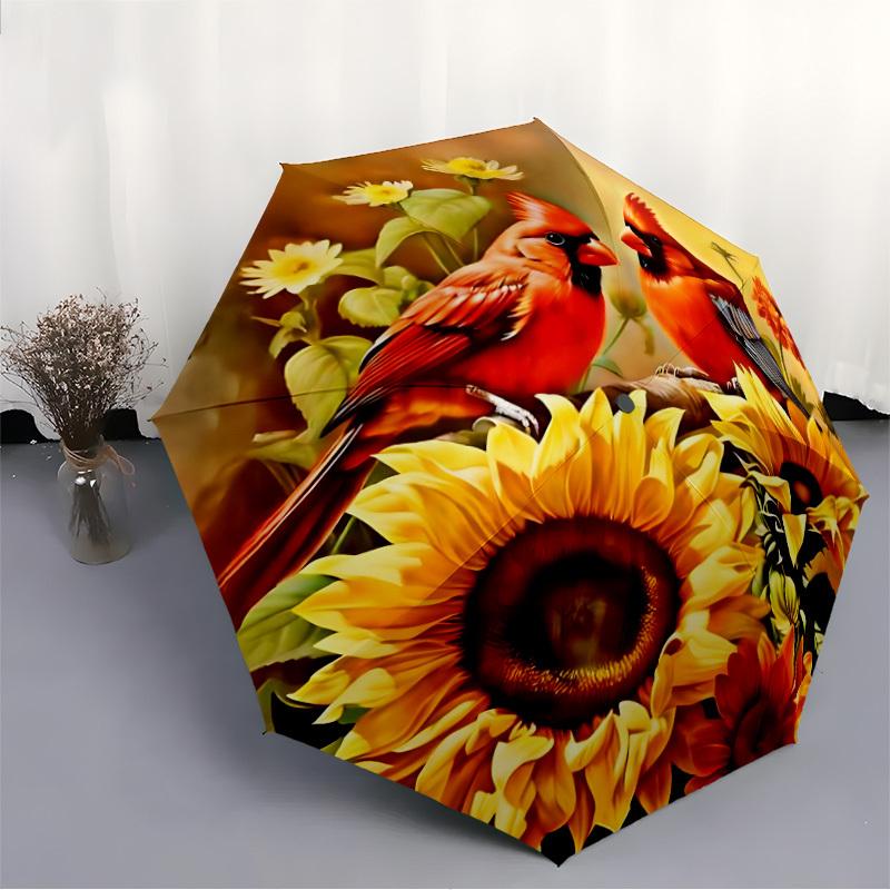 1pc Cardinals Sunflower Fashionable Automatic Opening/Closing Folding Umbrella with 8 Bones, Windproof Portable, Daily Use38