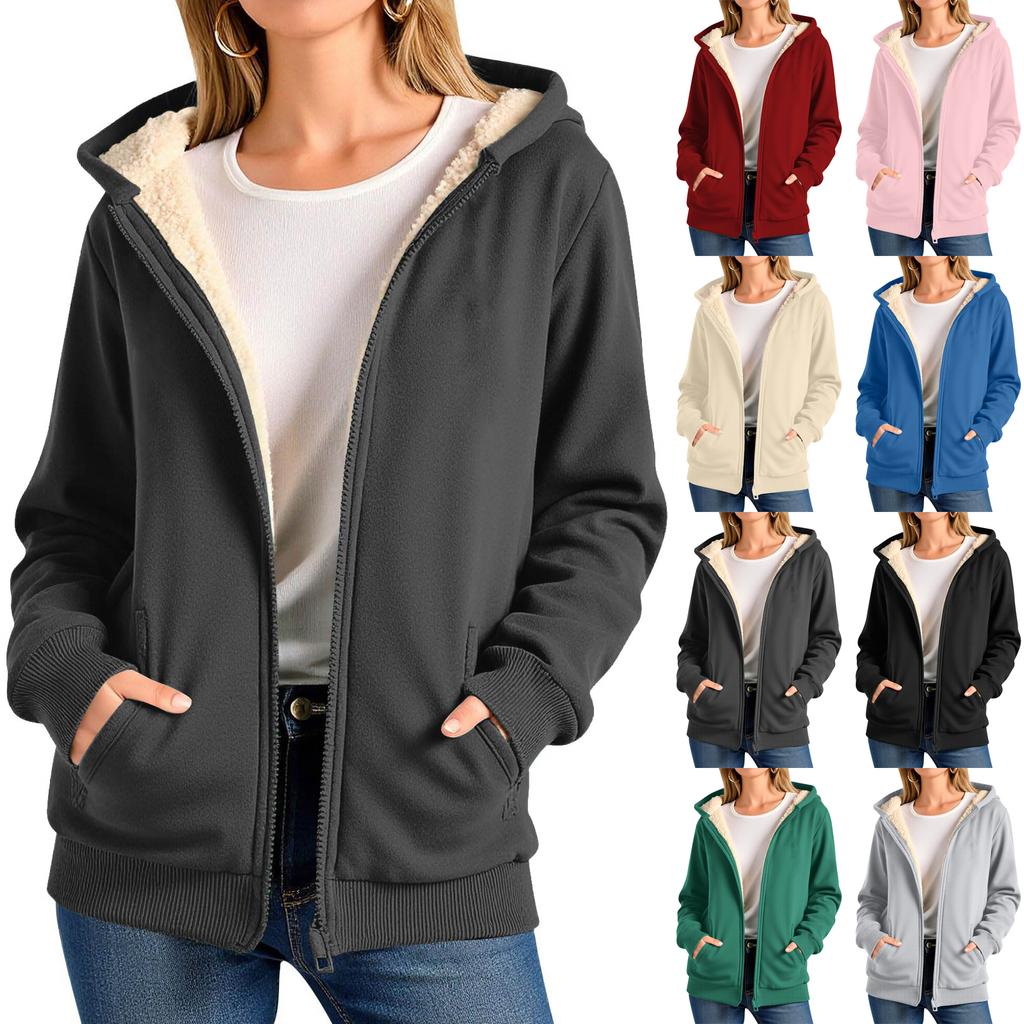 Womens Fleece Lined Hoodie Winter Zip Up Jacket Cozy Warm Thicken Thermal Hooded Sweatshirt Coat With Pockets